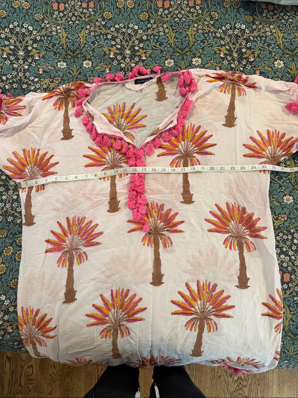 Katie Kime Palm Print Tunic with Pink Tassels - Picture 4 of 5